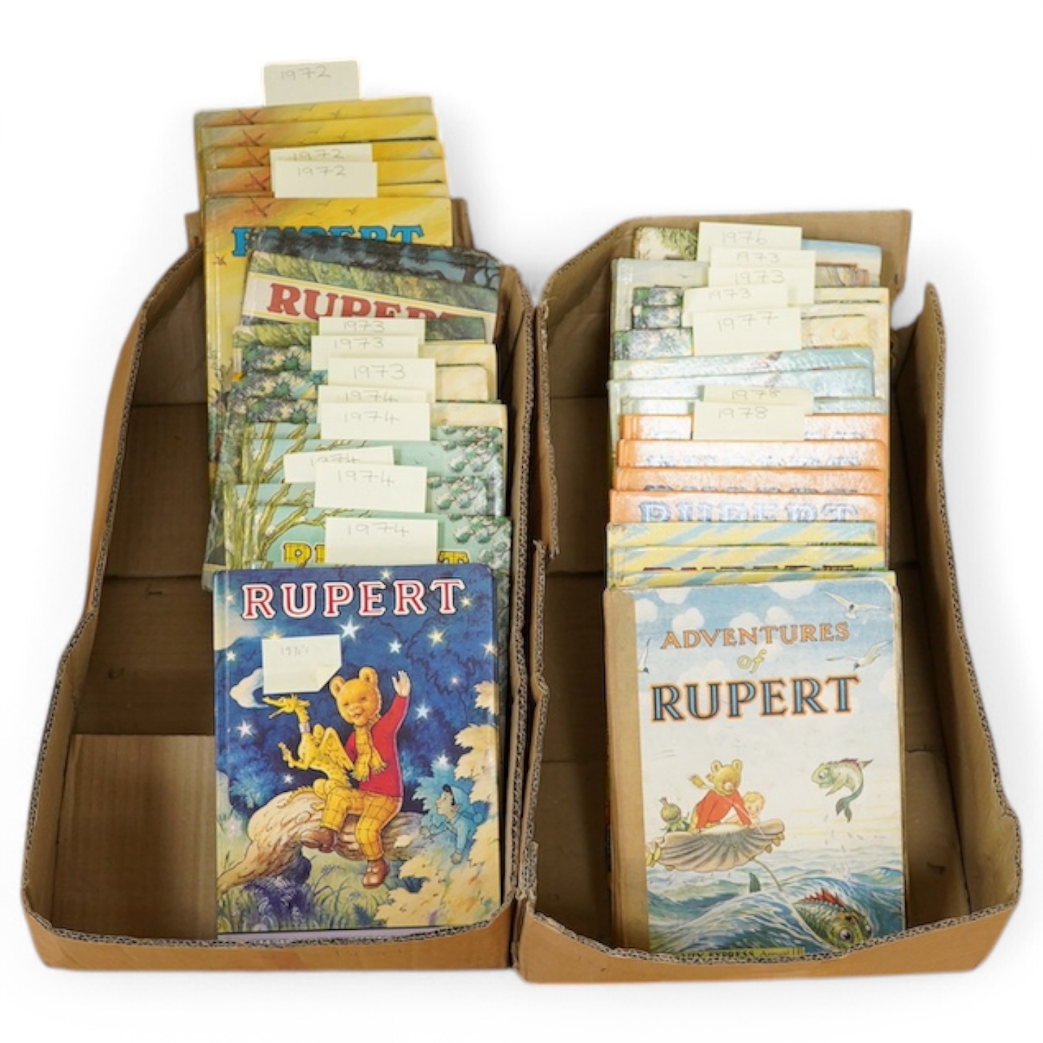 Rupert - Rupert Annuals, duplicates (some in multiple copies (as noted): 1948, 1950, 1954, 1965, 1968, 1969 (3), 1970 (2), 1971 (2), 1972 (7), 1973 (6), 1974 (5), 1975 (3), 1976 (3), 1977 (3), 1978 (4), 1979 (2) (45) Con